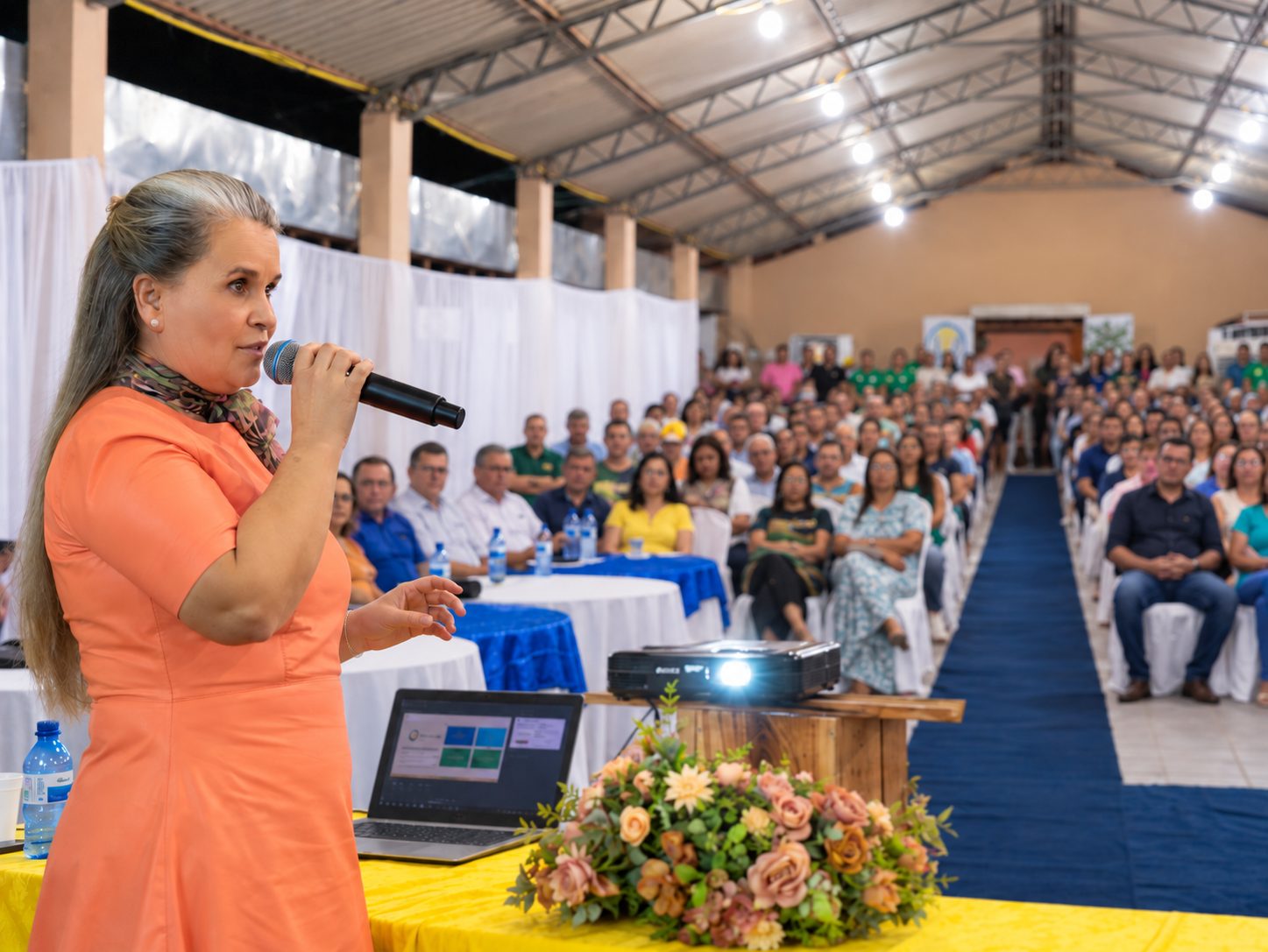 Ani Heinrich Sanders fala a um auditório